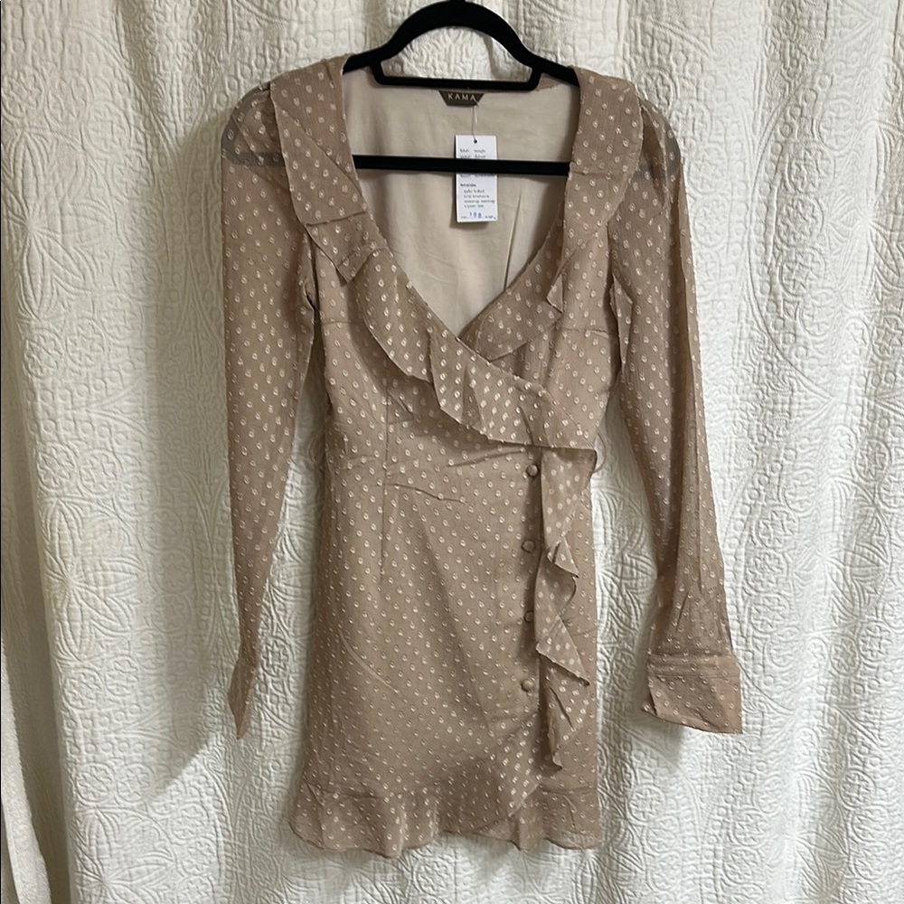 Thai Elegant Tan Polka Dot Dress